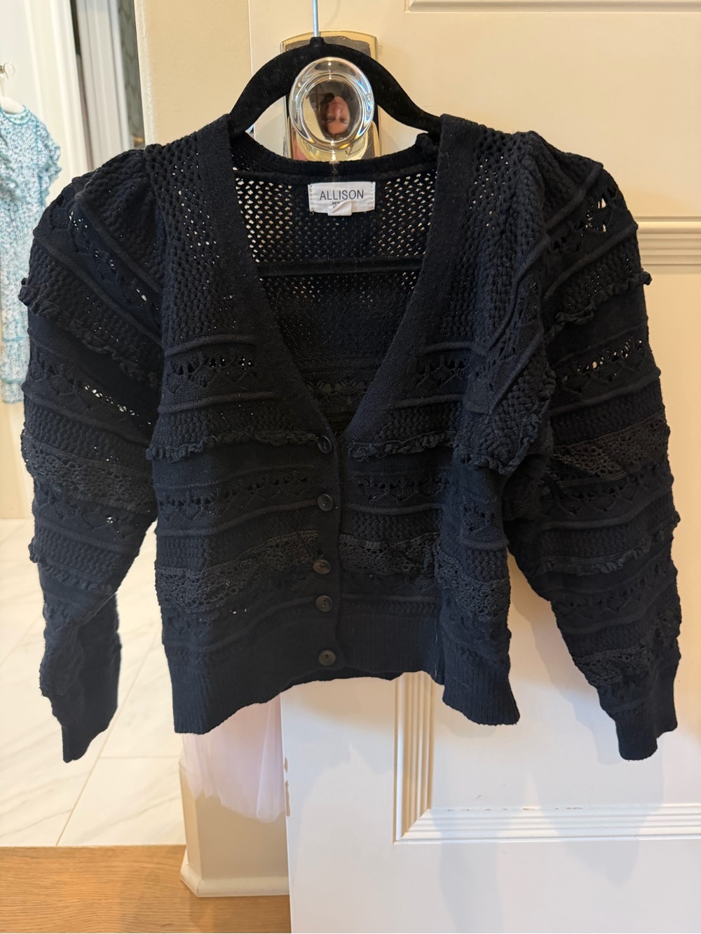 Black Openwork Button-Front Cardigan Sweater